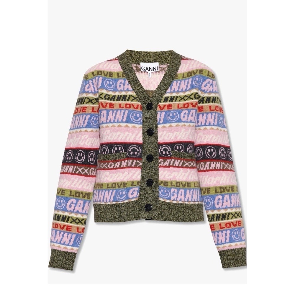 Ganni Multicolor Graphic Knit Cardigan Sweater large